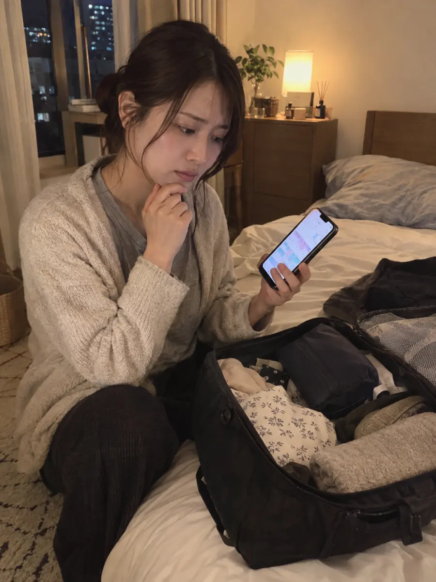 夜の洗面所で慌ててムダ毛を剃る女性の漫画