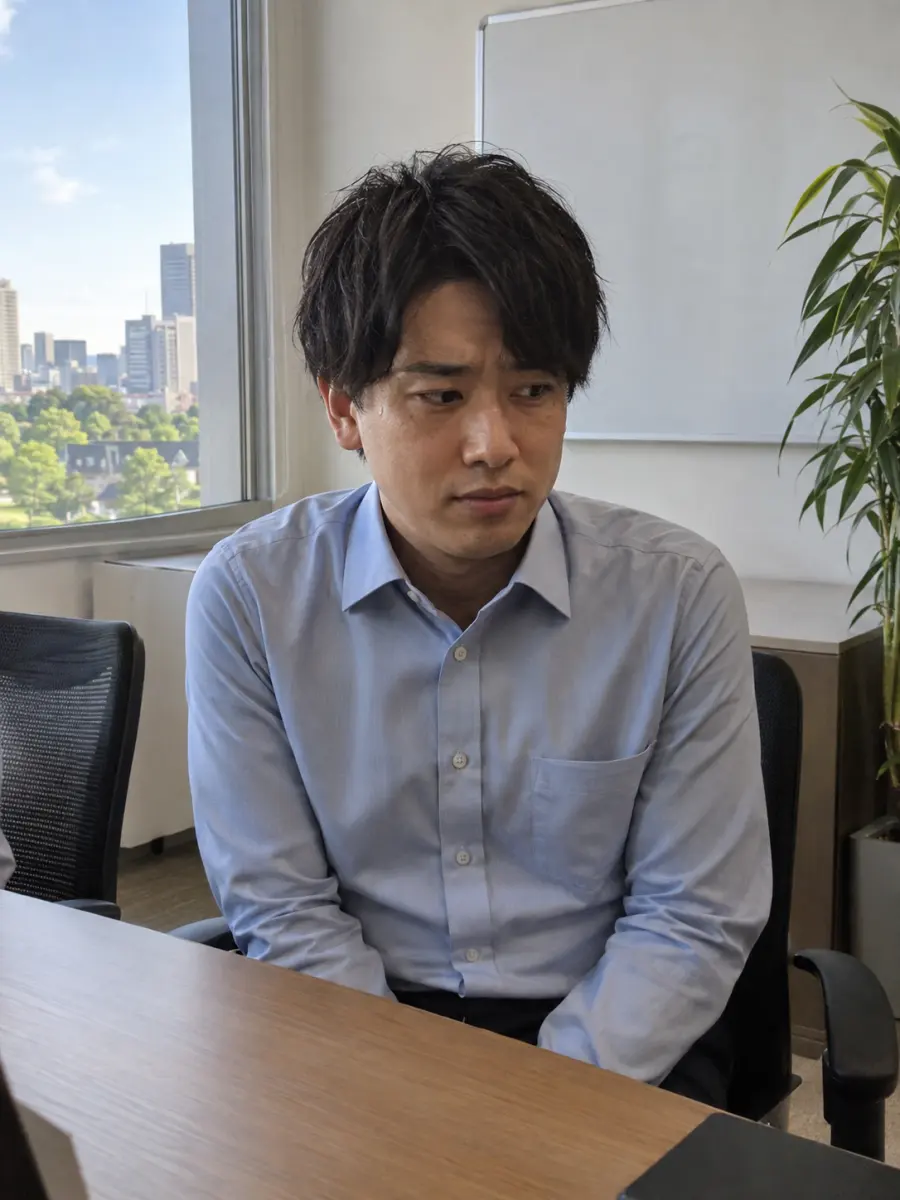会議中に腕を下ろしたまま汗をかく男性